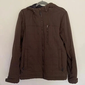 Prana Mens sz S jacket brown hooded and quilted thick warm jacket adjustable
